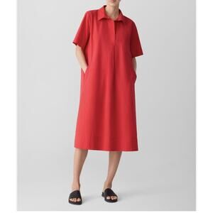 Eileen Fisher Dress Womens Petite Small Crimson Classic Collar Organic Cotton